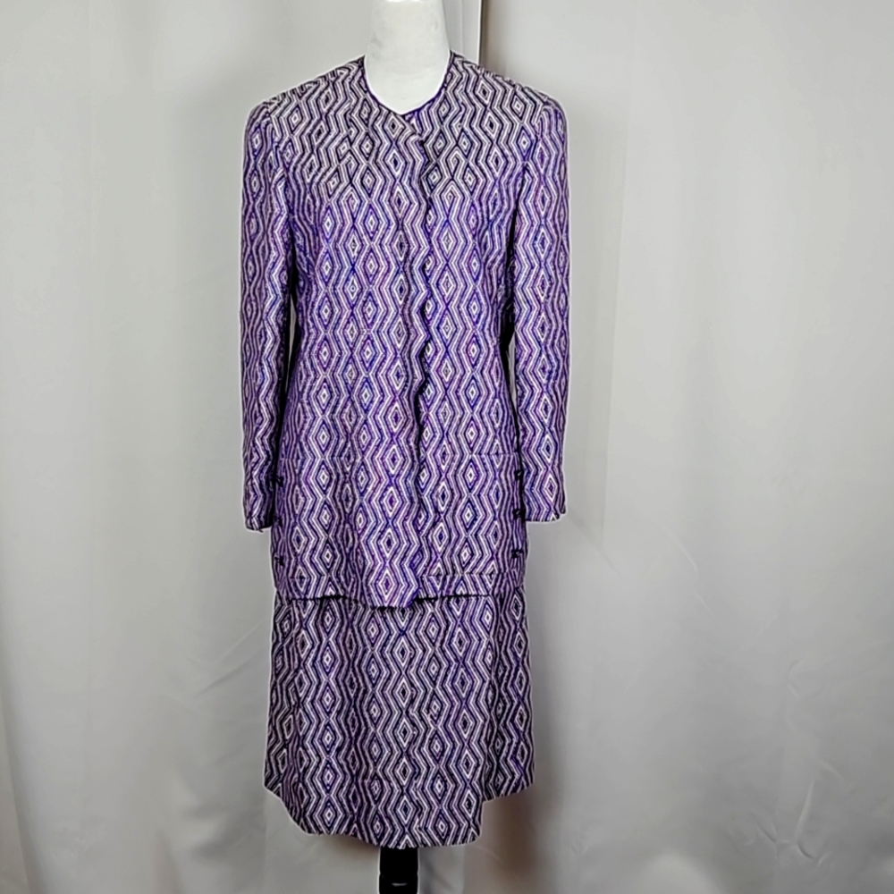 CHANEL purple diamond weave pencil skirt & jacket set size 44 (size 12)